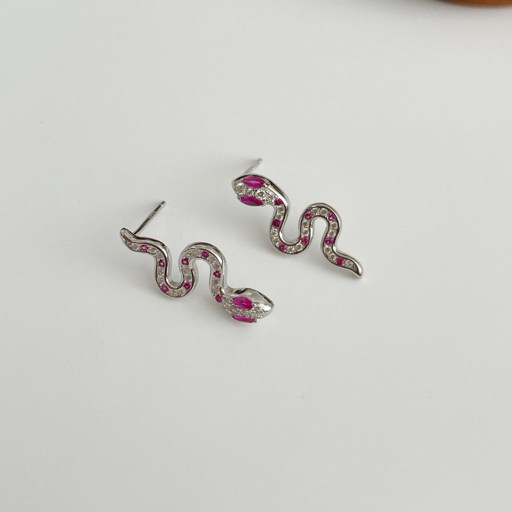 925 sterling silver snake shaped earrings - silvery
