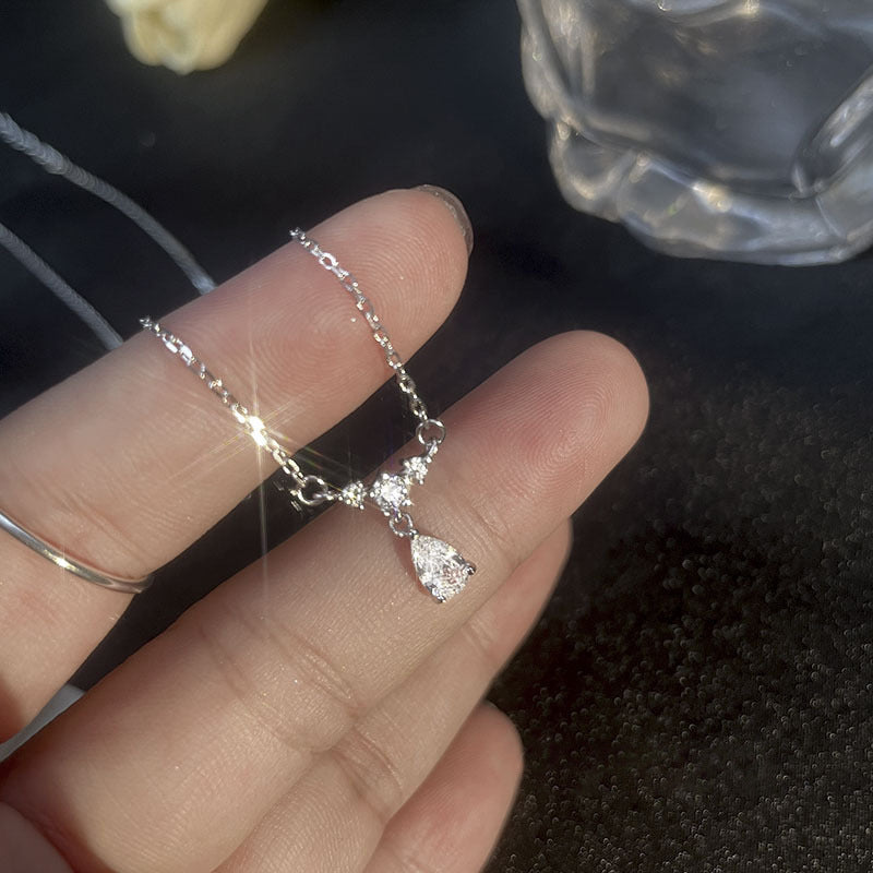 925 sterling silver water droplet pendant necklace - silvery
