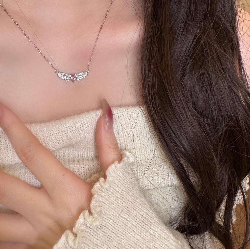925 sterling silver angel wing pendant necklace - silvery