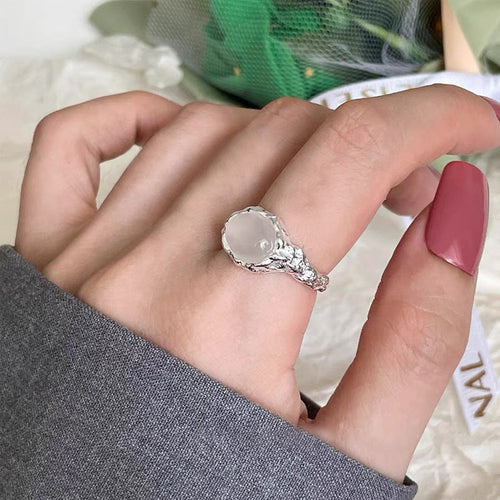 925 Pure Silver Agate Ring - Silvery