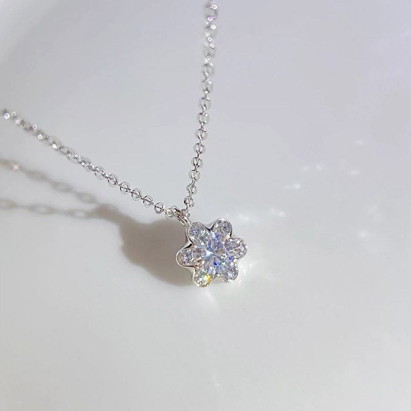 925 sterling silver floral pendant necklace - silvery