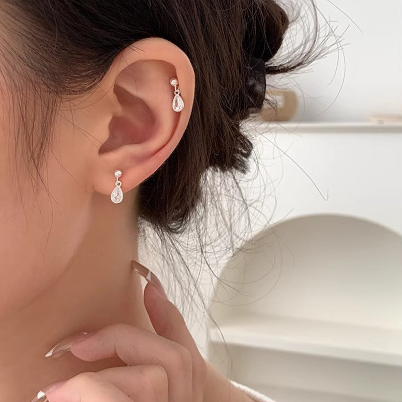 999 silver droplet shaped sparkling zirconium earrings
