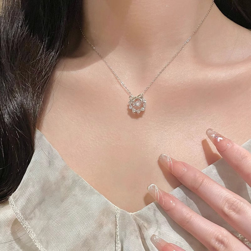 S925 sterling silver sparkling pendant necklace - silvery