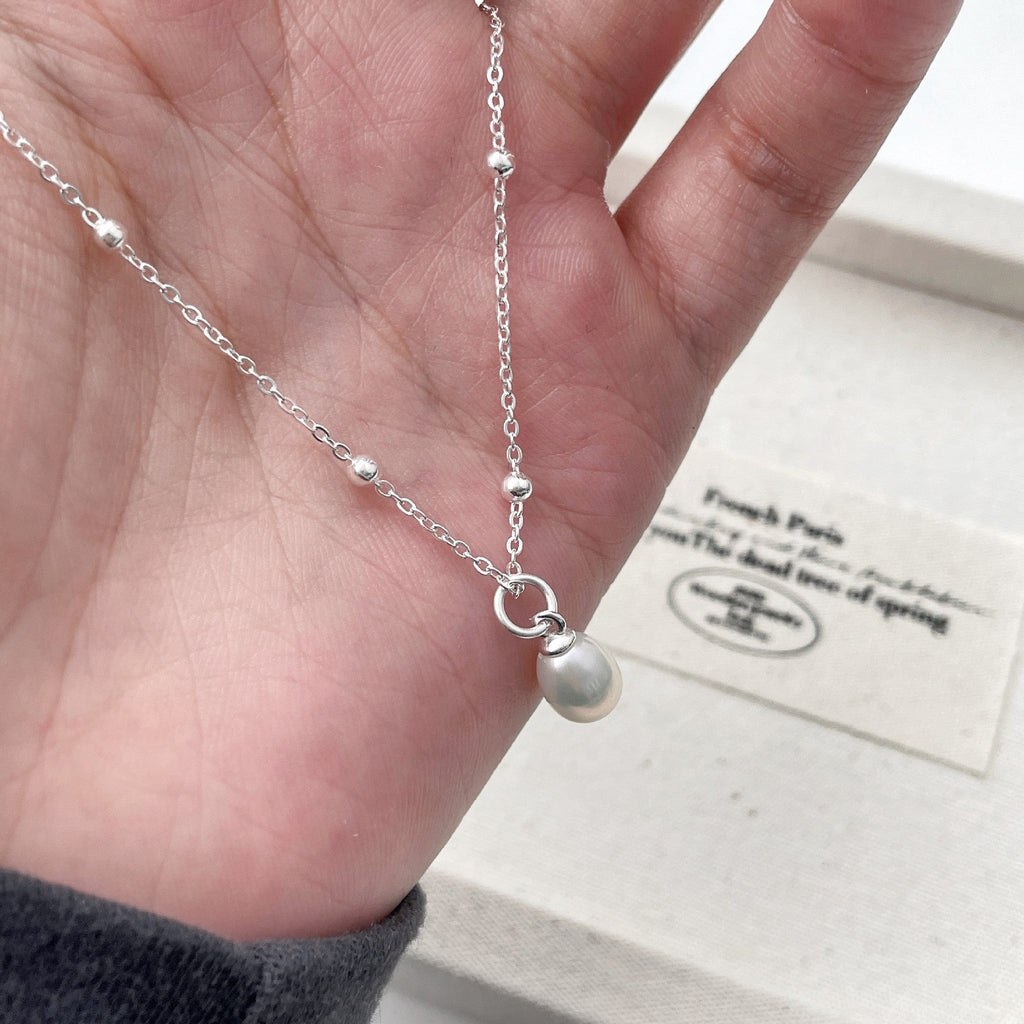 925 sterling silver freshwater pearl pendant necklace - silvery