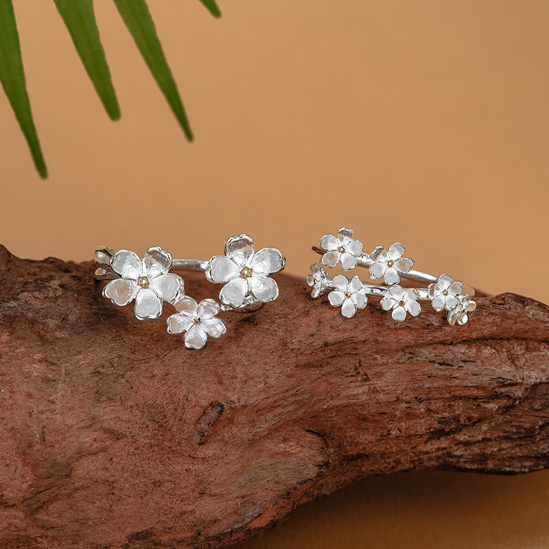 925 sterling silver flower opening ring - silvery