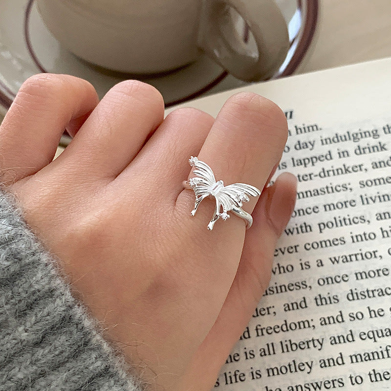 925 sterling silver butterfly ring - silvery