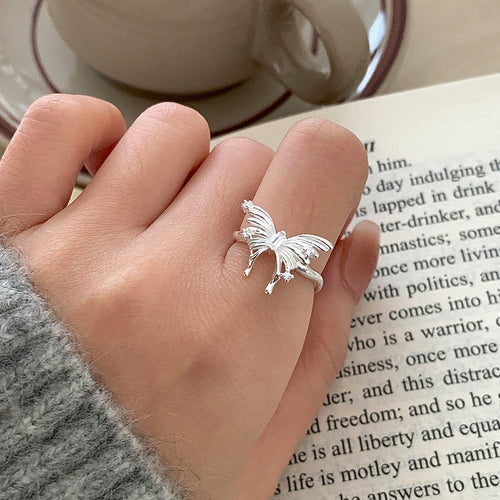 925 sterling silver butterfly ring - silvery