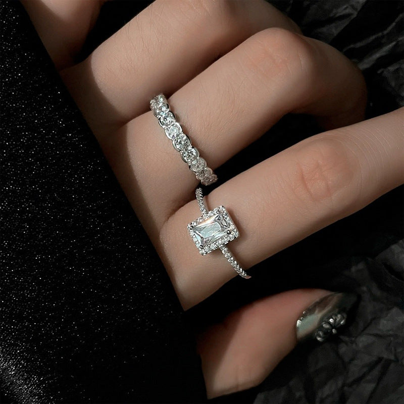 925 sterling silver zircon inlaid open ring - silvery