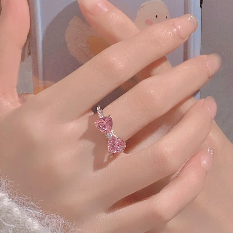 925 sterling silver cute pink zircon bow ring