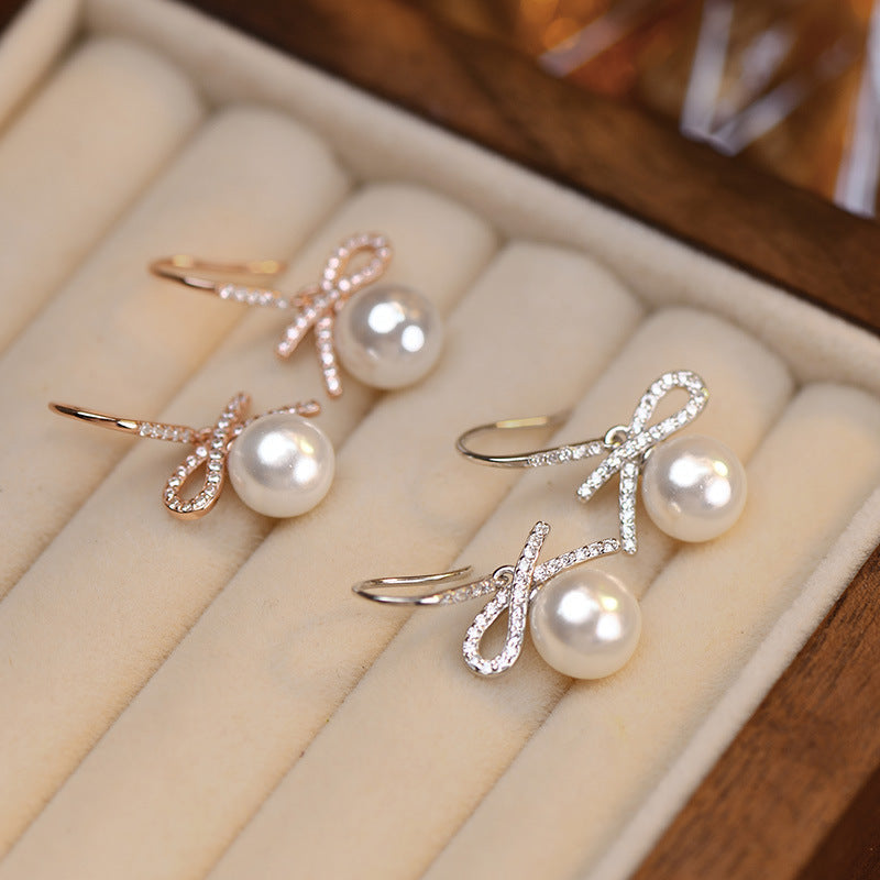 925 sterling silver bow imitation pearl pendant earrings