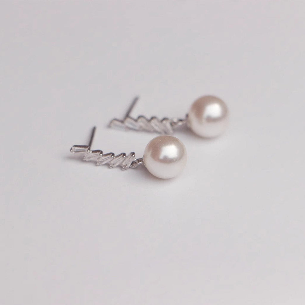 925 sterling silver imitation pearl earrings - silvery