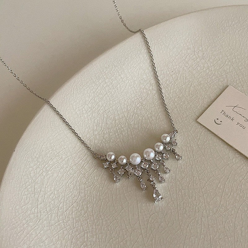 S925 pure silver artificial pearl pendant necklace