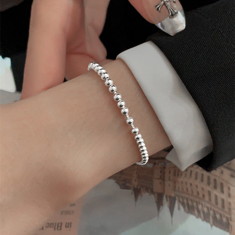 Silver Bead Pullable Adjustable Bracelet - Silver