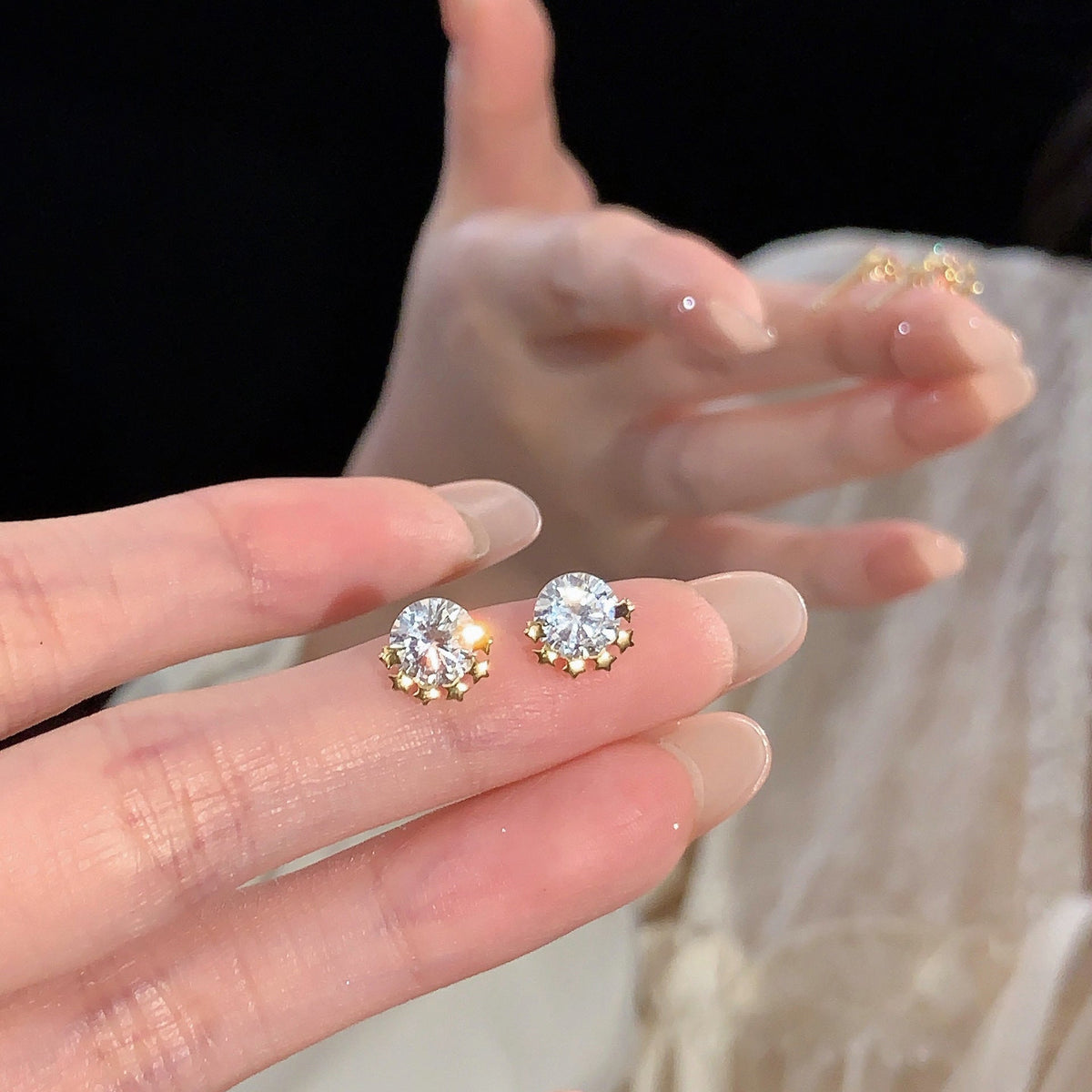 S925 sterling silver shiny zircon earrings