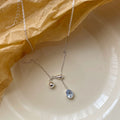 S925 Silver Blue Zirconia Water Drop Pendant Necklace - Silvery