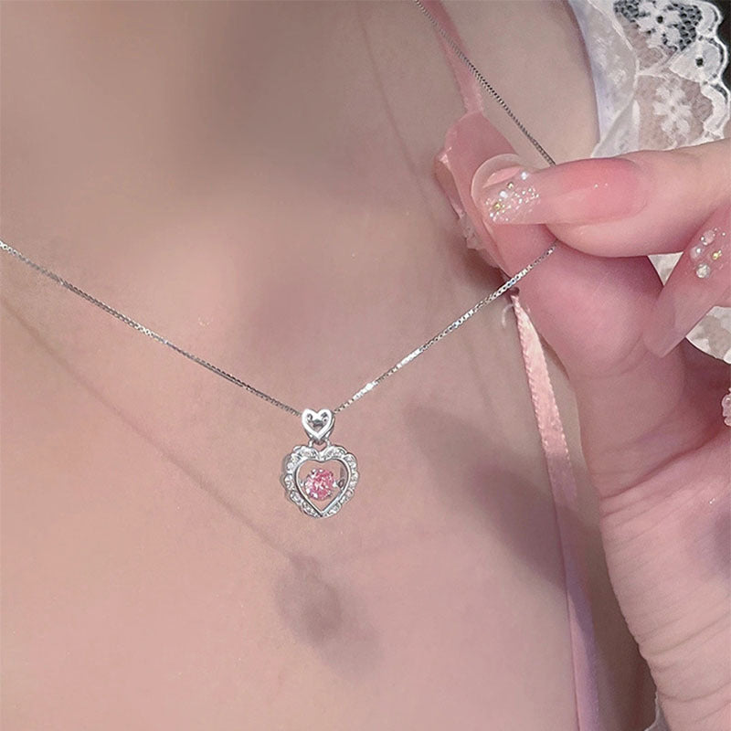 925 sterling silver heart pendant necklace - silvery