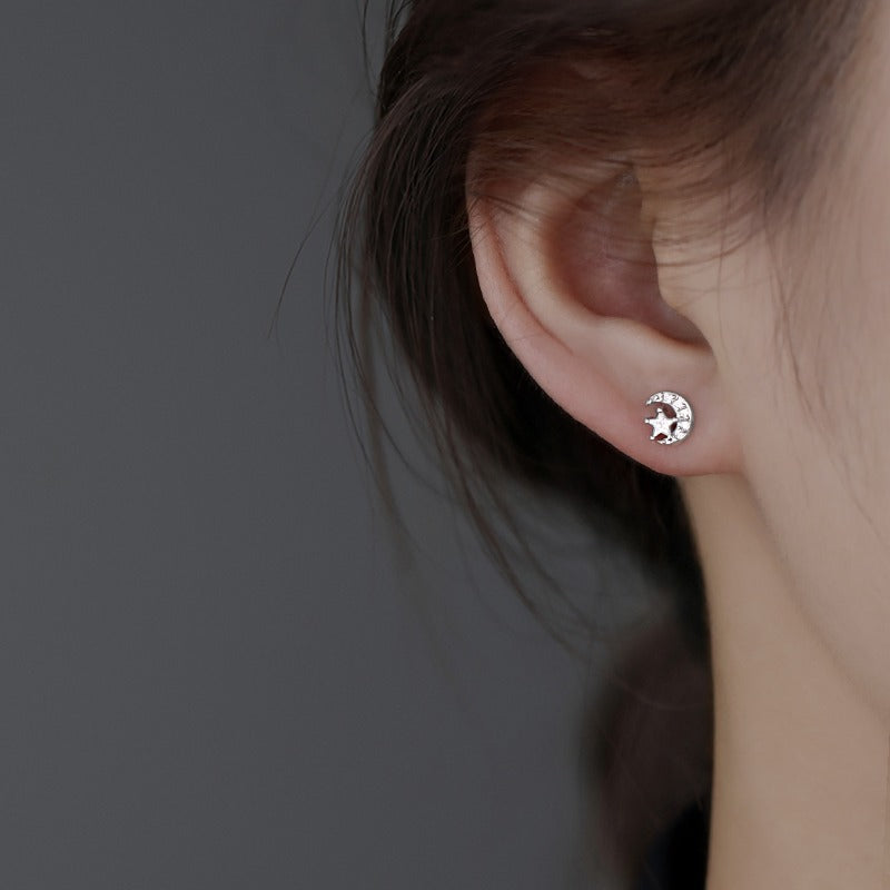 925 sterling silver star and moon earrings - silvery