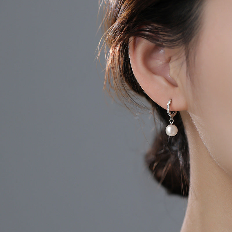 925 sterling silver imitation pearl ear buckle - silvery