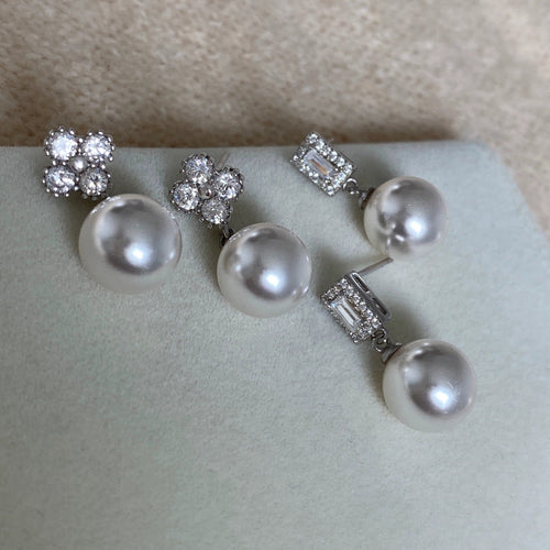 925 sterling silver pearl earrings - silvery