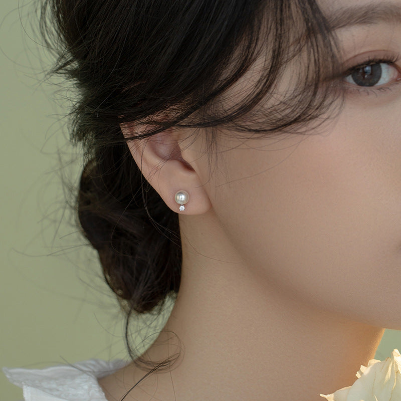 925 sterling silver pearl earrings - silvery
