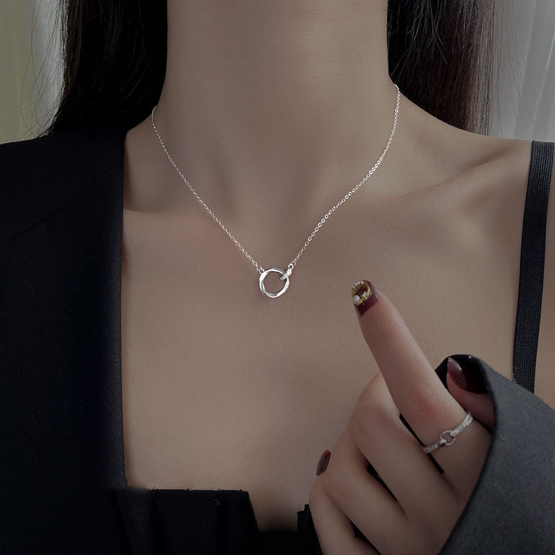 925 pure silver double hoop pendant necklace-silvery