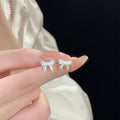 S925 sterling silver bow earrings - silver