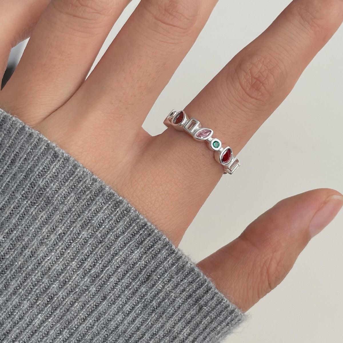 925 sterling silver irregular colored zircon ring