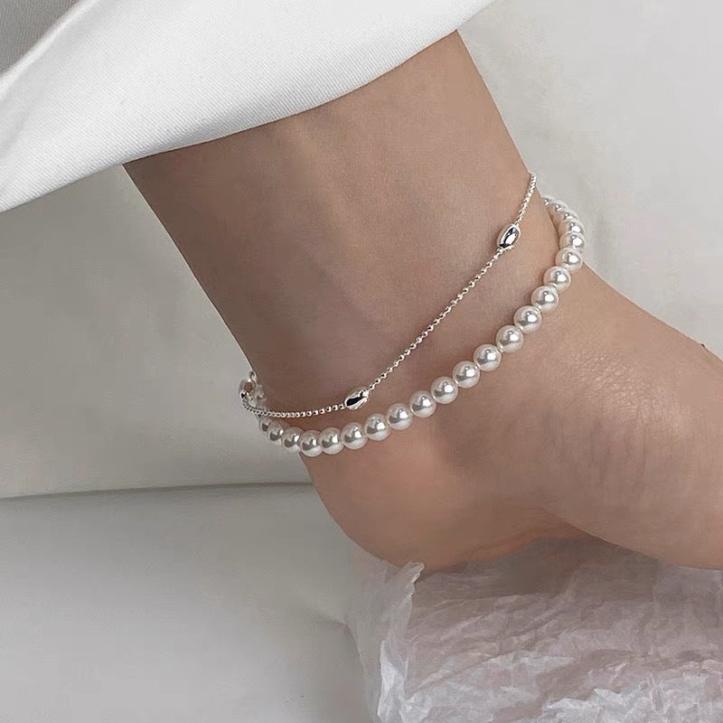 S925 sterling silver imitation pearl double-layer bracelet