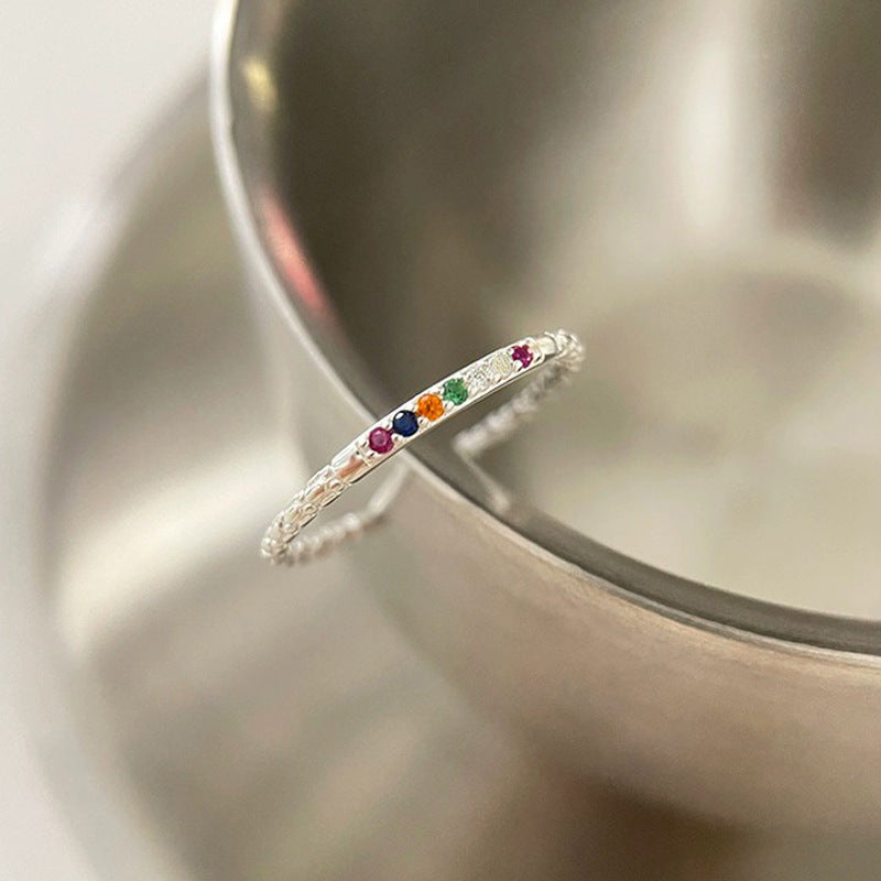 925 sterling silver sparkling small color zirconium ring - silvery