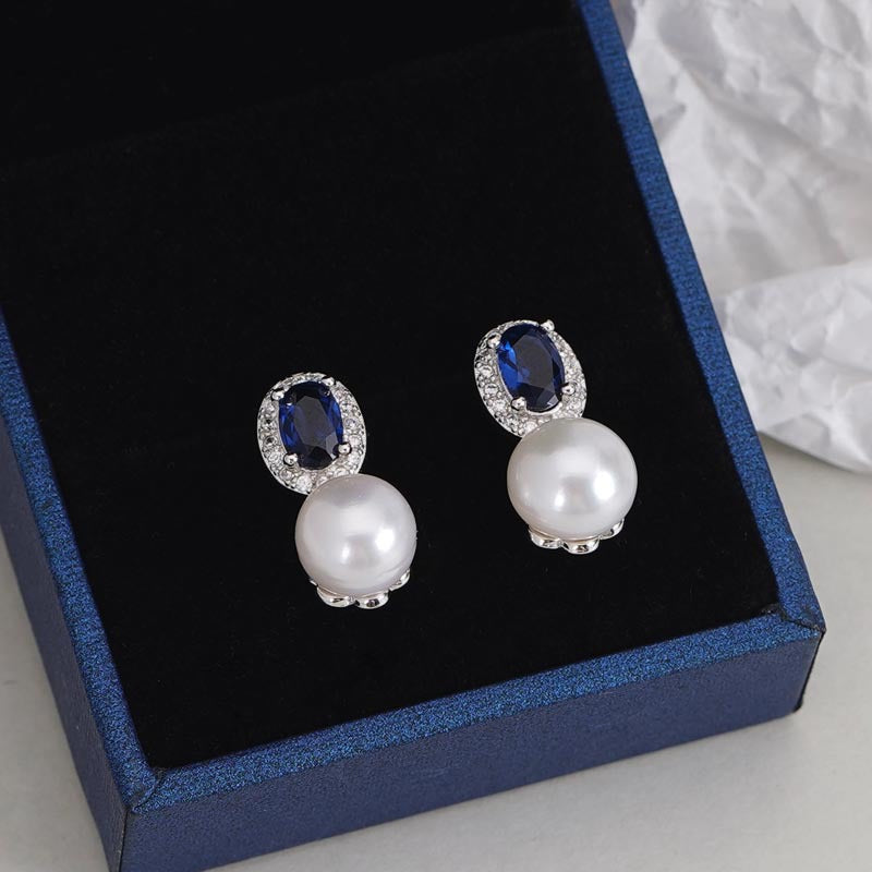 S925 silver Freshwater Pearl Inlaid Zircon Earrings - Silvery