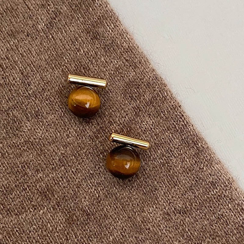 S925 sterling silver retro maillard tiger eye stone earrings