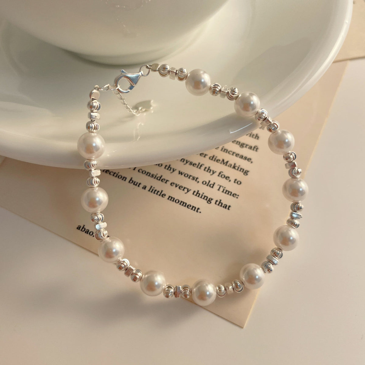 925 sterling silver pearl bracelet - silvery