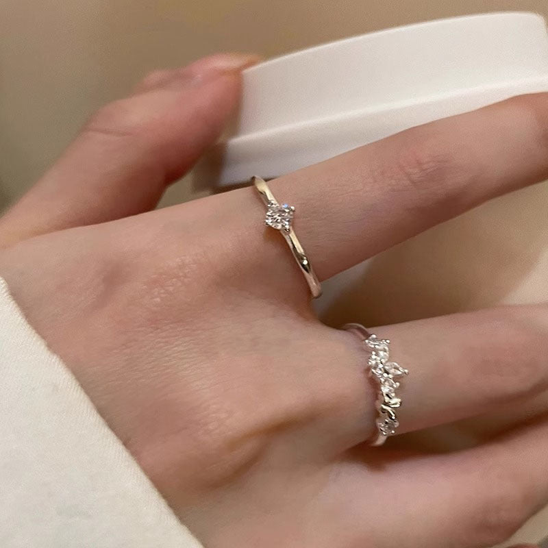 S925 Silver Sparkling Zirconia Open Ring - Silvery