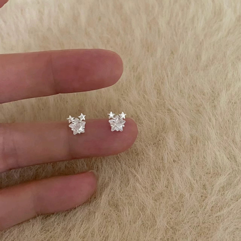 S925 sterling silver compact super sparkling star earrings