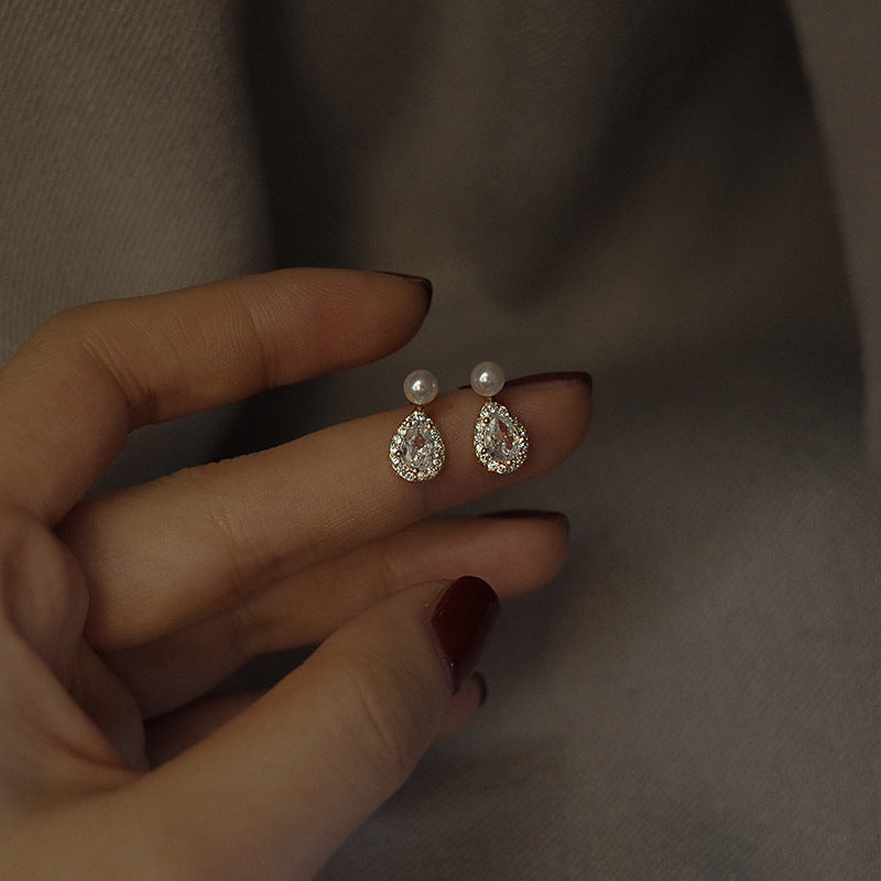 S925 pure silver sparkling zirconium droplet shaped earrings