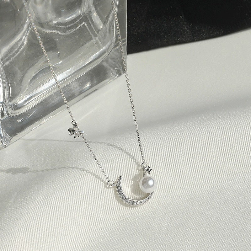 925 sterling silver moon pendant necklace - silvery