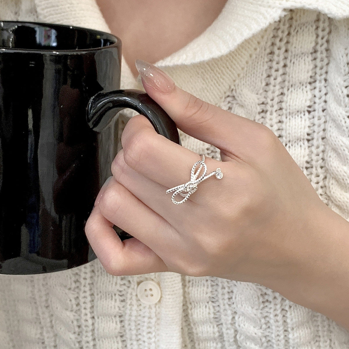 925 silver bowknot ring - silvery