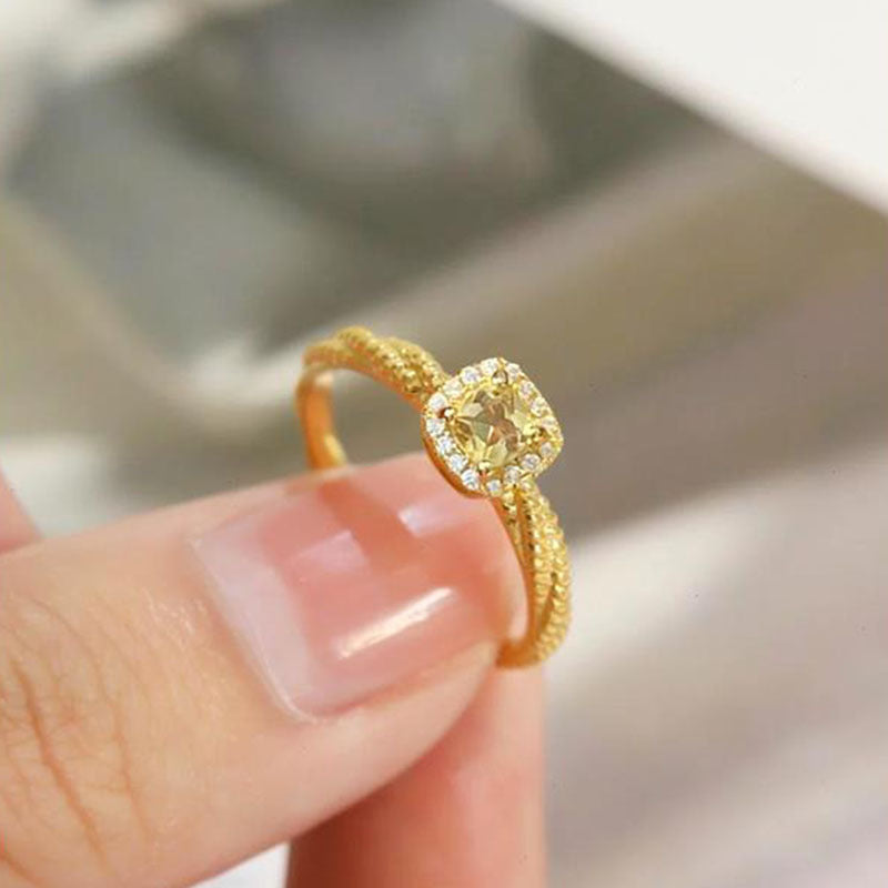 925 sterling silver sparkling zirconium ring - golden