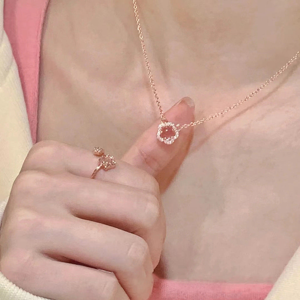 925 sterling silver pink crystal necklace