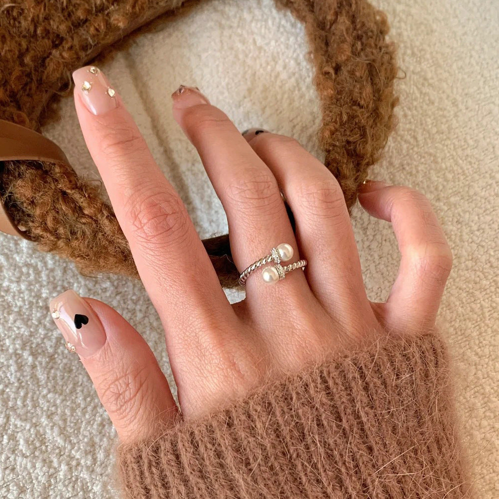 S925 sterling silver imitation pearl ring - silvery