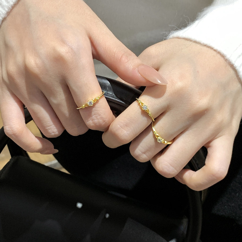 925 sterling silver inlaid sparkling zirconium ring - golden
