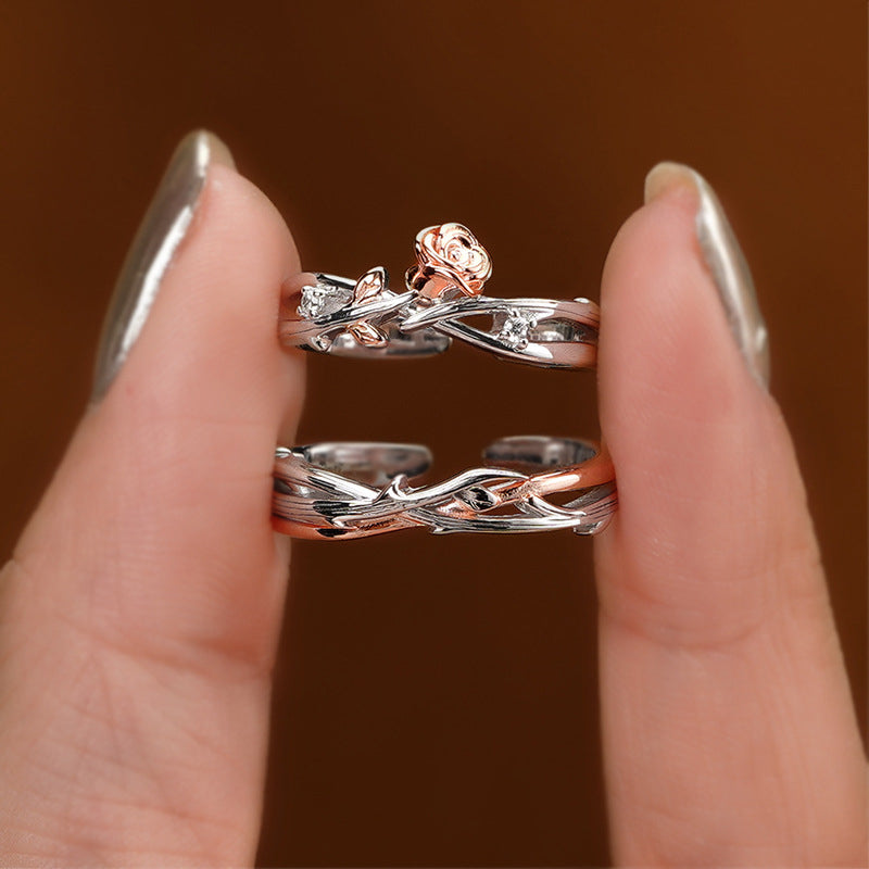 999 Silver Rose Couple Ring