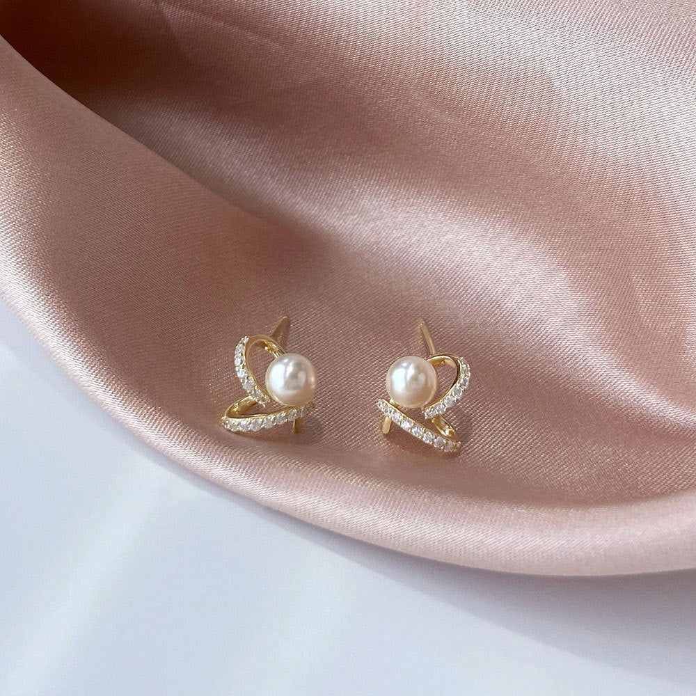 S925 pure silver heart set with super sparkling zircon earrings