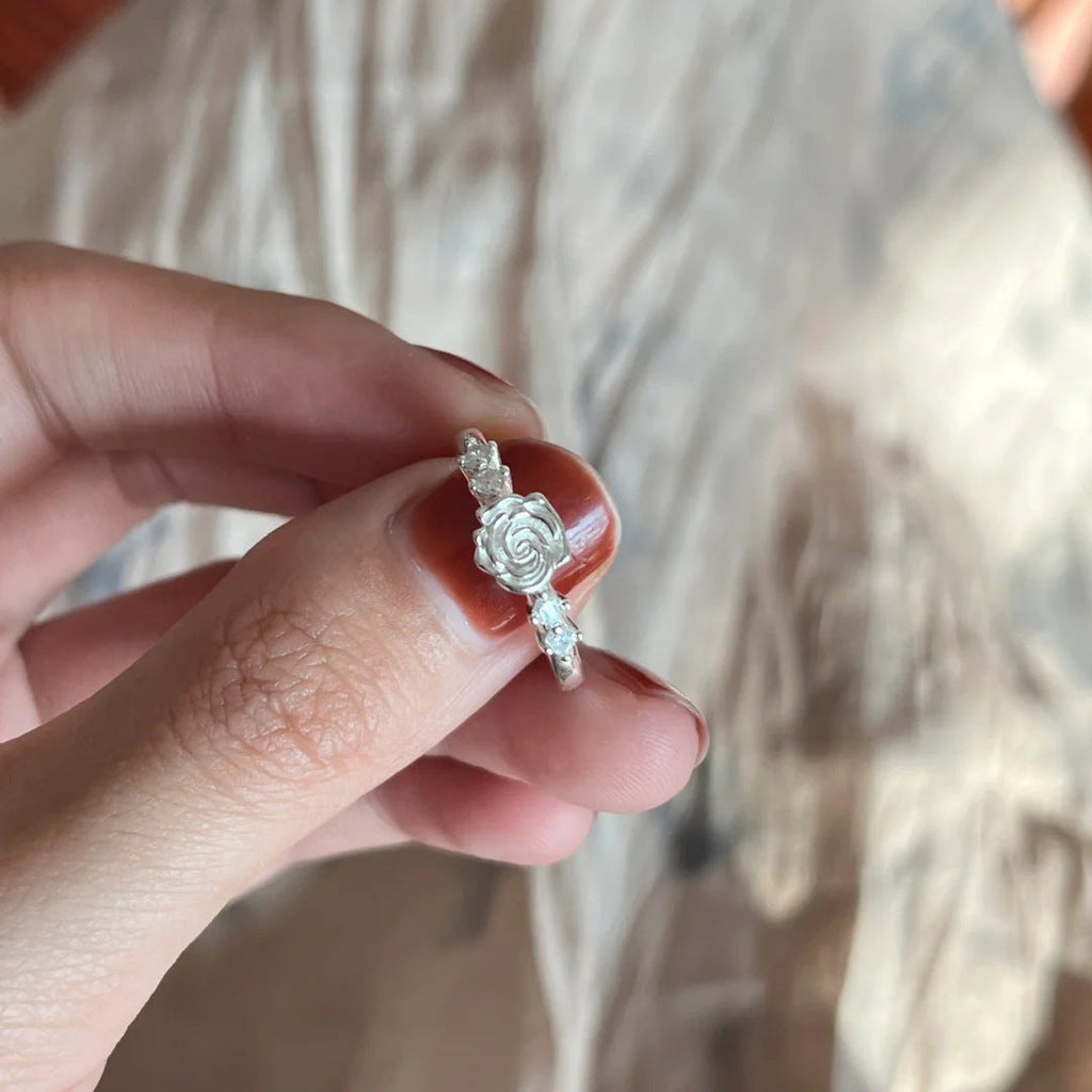 S925 Pure Silver Camellia Ring - Silvery
