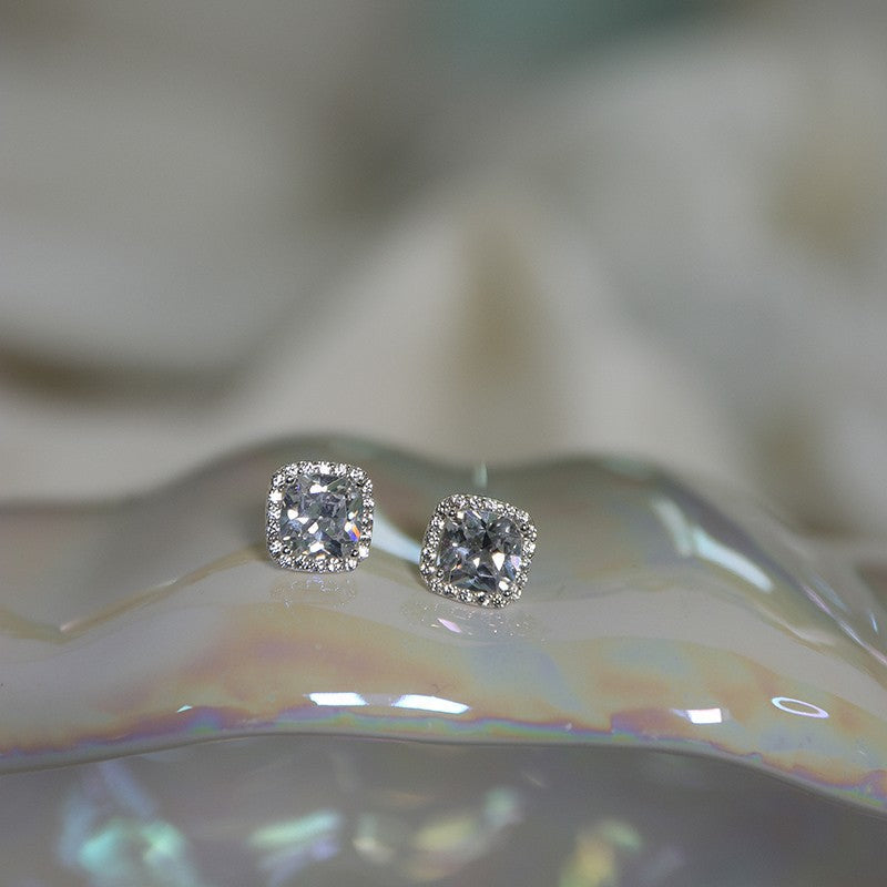S925 sterling silver sparkling zircon earrings - silvery