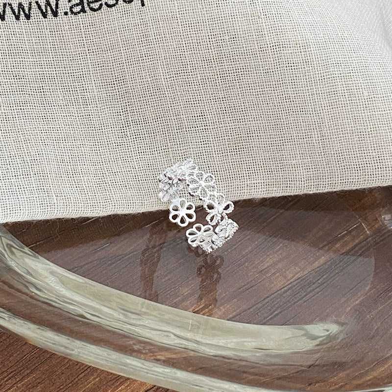 S925 Pure Silver Flower Ring - Silvery