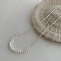 925 sterling silver broken silver freshwater pearl bead necklace - silvery