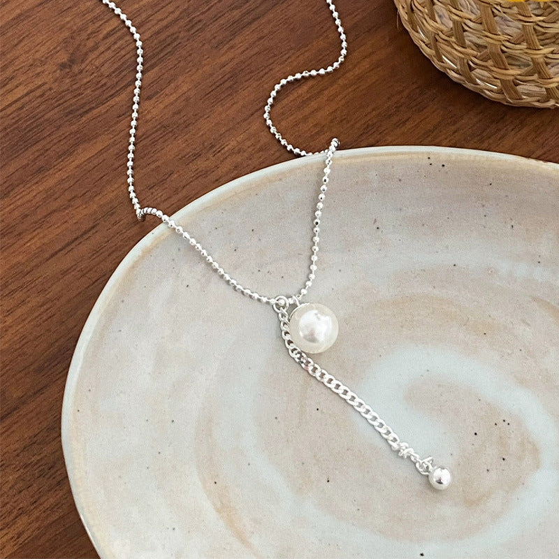 S925 Pure Silver Pearl Pendant Necklace - Silvery