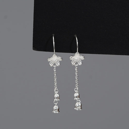 925 pure silver flower shaped long earrings - silvery