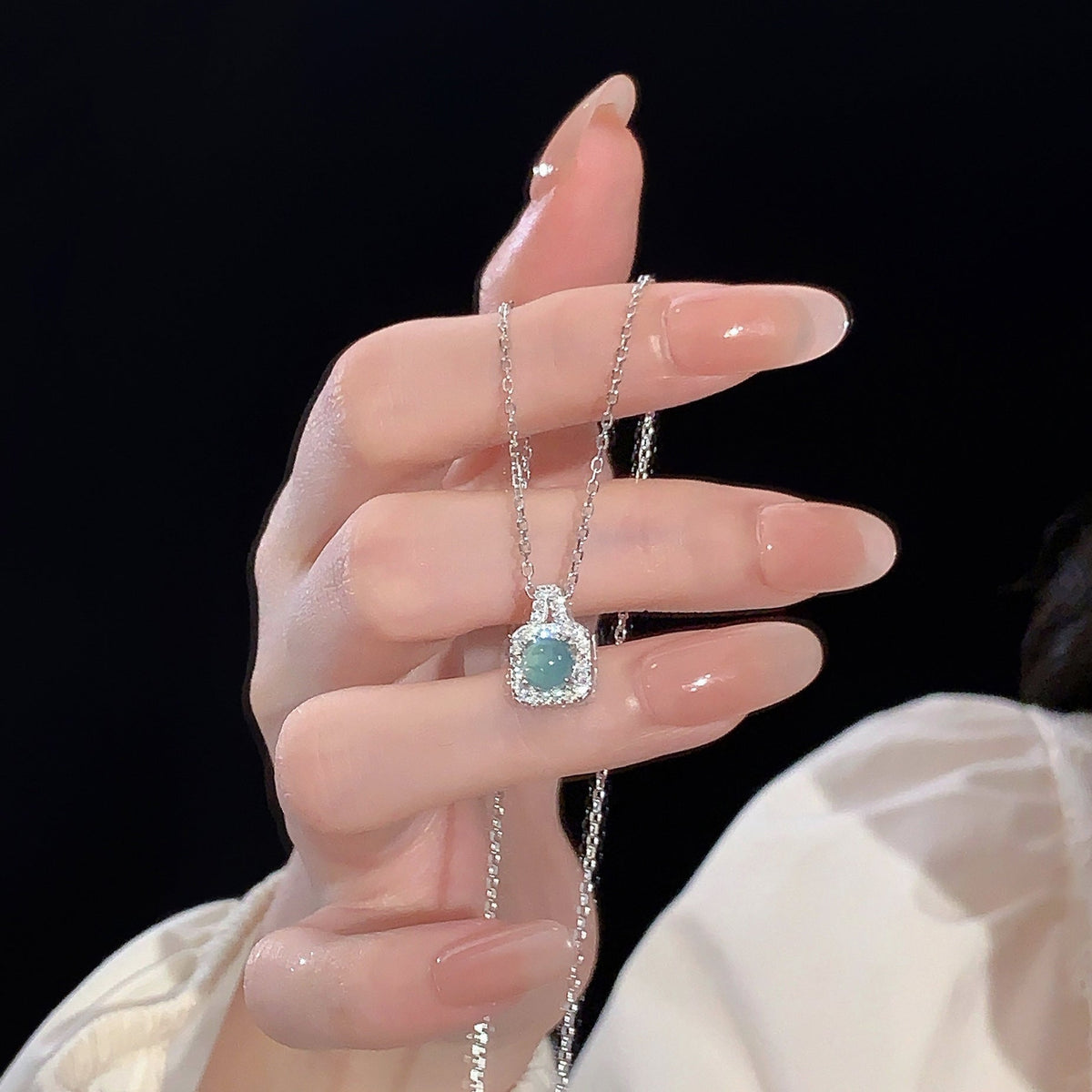 S925 Pure Silver jadeite Necklace - Silvery
